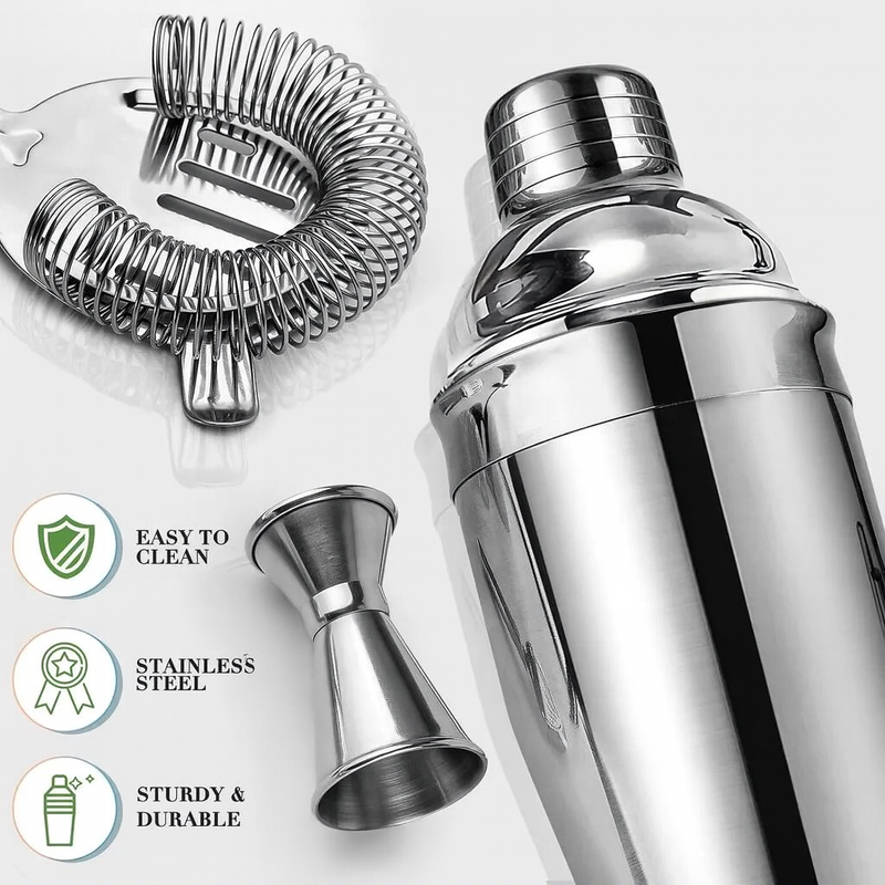 Kit Coqueteleira Profissional em Aço Inox com Suporte 12 Peç